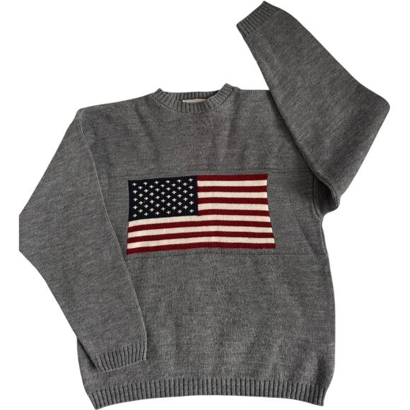 Vintage New Era American flag made in USA gray crewneck sweater medium - Picture 1 of 13